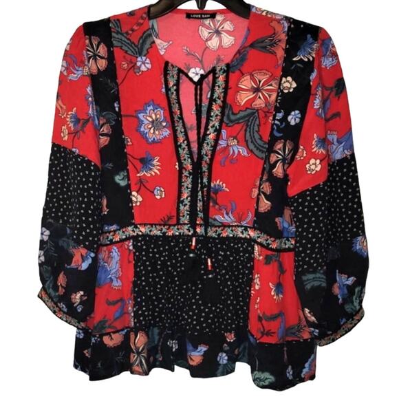 New Anthropologie x Love Sam Naomi Patchwork Peasant Top $275 SMALL Floral Boho - Picture 4 of 5